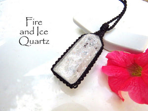 Christmas gift, Fire and Ice Quartz necklace, quartz crystal necklace, quartz jewelry, rainbow prism, macrame necklace, macrame jewelry