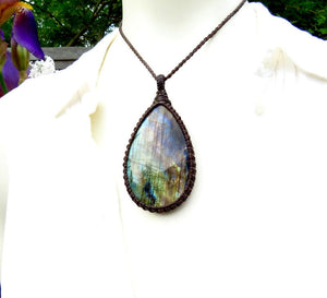 Rainbow Labradorite gemstone necklace, teardrop gemstone necklace, statement jewelry, christmas gift ideas for her, for mom, wife gift dea