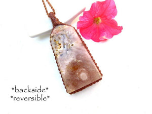 Flower Agate Necklace, flower agate pendant, agate necklace, flower agate, flower agate jewelry, pink agate, macrame necklace, gifts for her