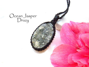 Ocean Jasper druzy necklace, solar plexus healing, druzy jewelry, jasper healing stone necklace, gifts for her, boho gift ideas