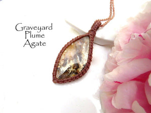 Rare Graveyard Plume Agate macrame necklace, Agate Necklace, Moss Agate necklace, Agate jewelry, rare agates, macrame jewelry