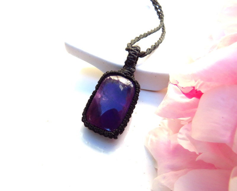 Gifts for her, Amethyst teardrop gemstone necklace, Amethyst crystal pendant, Reiki Healing jewelry, February birthstone necklace