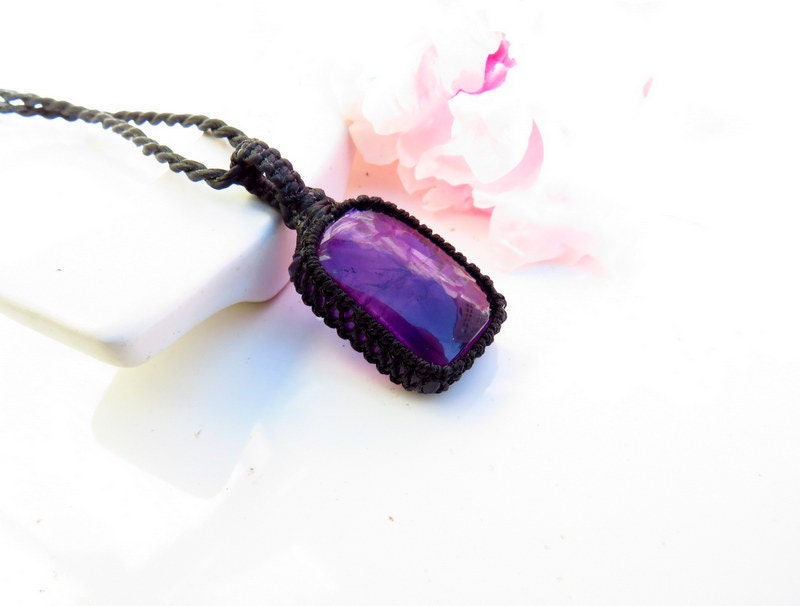 Gifts for her, Amethyst teardrop gemstone necklace, Amethyst crystal pendant, Reiki Healing jewelry, February birthstone necklace