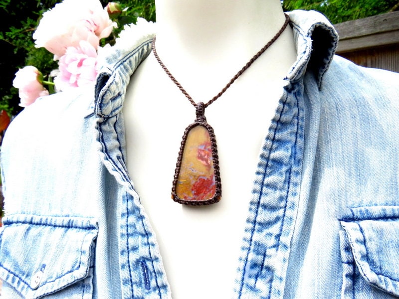 Jasper Necklace, natural jasper, Jasper necklace for women, healing jasper necklace, unisex jewelry, macrame necklace,