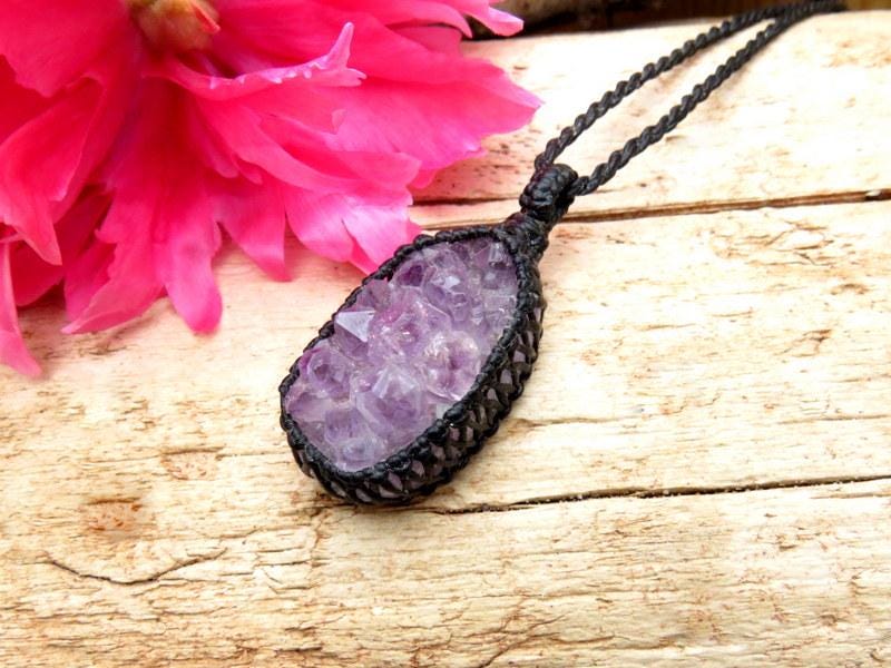 Amethyst necklace, amethyst druzy crystal, healing jewelry, healing crystal gifts, crystal necklace, earth aura creations, birthday gift