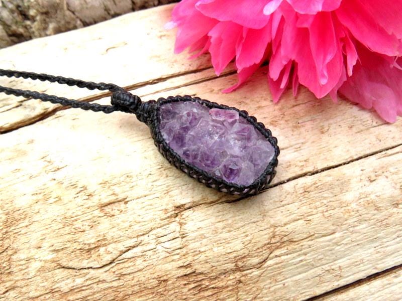 Amethyst necklace, amethyst druzy crystal, healing jewelry, healing crystal gifts, crystal necklace, earth aura creations, birthday gift