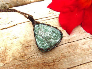 Green Mica Fuchsite macrame necklace, mica crystal, mica jewelry, gemstone necklace, gift ideas for the rock collector, macrame jewelry