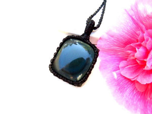 Rainbow Obsidian macrame necklace, obsidian jewelry, black obsidian gemstone, gift ideas for the crystal lover, for the zen seeker,