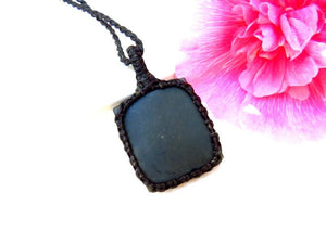 Rainbow Obsidian macrame necklace, obsidian jewelry, black obsidian gemstone, gift ideas for the crystal lover, for the zen seeker,