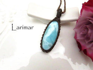 Larimar gemstone necklace, Larimar gemstone, Larimar healing properties, Larimar meaning, Luxury gifts for her, macrame necklace, jewelry