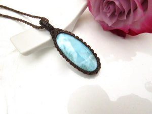 Larimar gemstone necklace, Larimar gemstone, Larimar healing properties, Larimar meaning, Luxury gifts for her, macrame necklace, jewelry