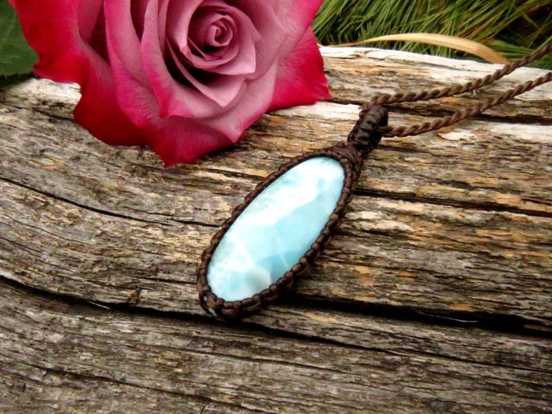 Larimar gemstone necklace, Larimar gemstone, Larimar healing properties, Larimar meaning, Luxury gifts for her, macrame necklace, jewelry