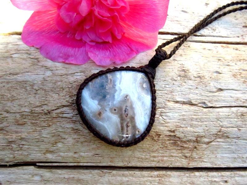 Ocean Jasper gemstone macrame necklace, healing gemstone jewelry