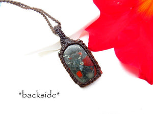 African Bloodstone macrame necklace, african bloodstone, bloodstone necklace, handmade gifts, self gifts, divorce gifts, friendship gifts