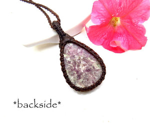 Lepidolite Necklace, Lepidolite pendant, Macrame jewelry, Mom Gift, everyday necklace, macrame necklace, gift for her, purple gemstone