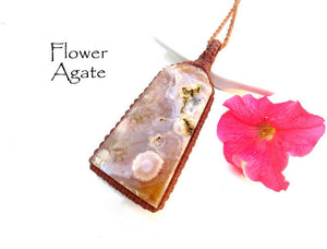 Flower Agate Necklace, flower agate pendant, agate necklace, flower agate, flower agate jewelry, pink agate, macrame necklace, gifts for her