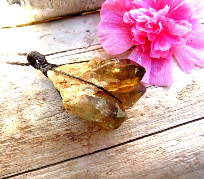 Kundalini Citrine necklace, natural citrine crystal, statement jewelry, crystal healing necklace, macrame jewelry, christmas gift ideas