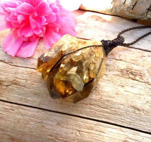 Kundalini Citrine necklace, natural citrine crystal, statement jewelry, crystal healing necklace, macrame jewelry, christmas gift ideas