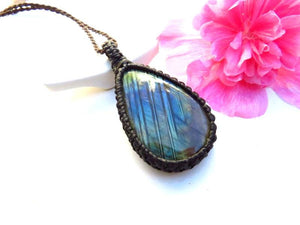 Rainbow Labradorite gemstone necklace, teardrop gemstone necklace, statement jewelry, christmas gift ideas for her, for mom, wife gift dea