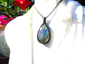 Rainbow Labradorite gemstone necklace, teardrop gemstone necklace, statement jewelry, christmas gift ideas for her, for mom, wife gift dea