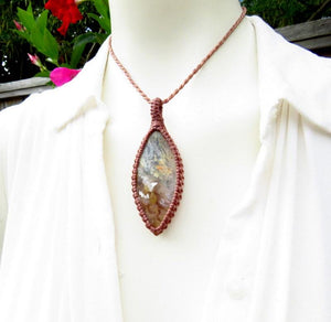 Graveyard Plume Agate macrame necklace, gemstone necklace, gift ideas for the rock collector, crystal lover, christmas gift ideas for her