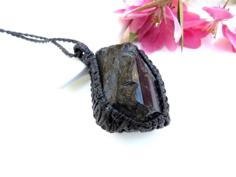 Shiny Black Tourmaline crystal necklace / statement necklace / raw tourmaline necklace / black tourmaline / raw tourmaline crystal