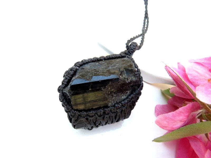 Shiny Black Tourmaline crystal necklace / statement necklace / raw tourmaline necklace / black tourmaline / raw tourmaline crystal