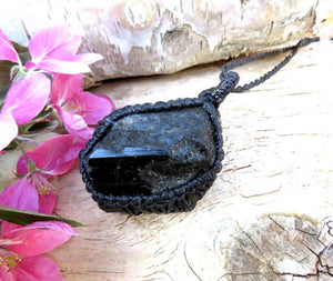 Shiny Black Tourmaline crystal necklace / statement necklace / raw tourmaline necklace / black tourmaline / raw tourmaline crystal