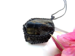 Shiny Black Tourmaline crystal necklace / statement necklace / raw tourmaline necklace / black tourmaline / raw tourmaline crystal