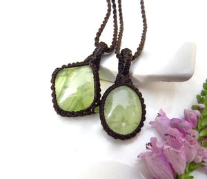 Prehnite Necklace set, Prehnite crystal necklace, jewelry set, Layering Jewelry, Prehnite Jewelry, Macrame necklace, layering necklace