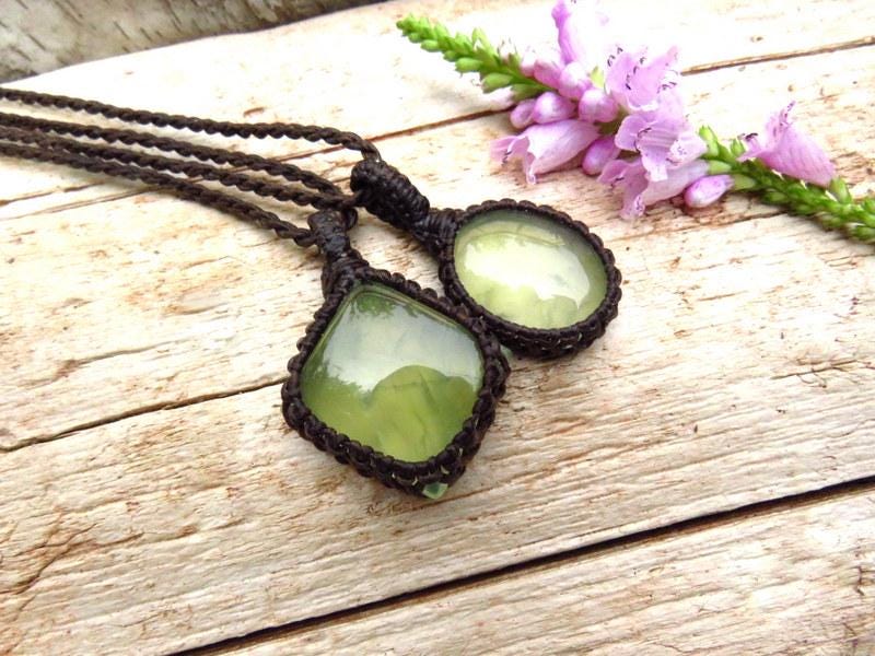 Prehnite Necklace set, Prehnite crystal necklace, jewelry set, Layering Jewelry, Prehnite Jewelry, Macrame necklace, layering necklace