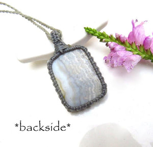 Gray Agate macrame necklace, christmas jewelry gift ideas, banded agate, gift for mom, gift for her, meaningful gift, hypoallergenic jewelry