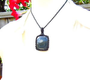 Rainbow Obsidian macrame necklace, obsidian jewelry, black obsidian gemstone, gift ideas for the crystal lover, for the zen seeker,