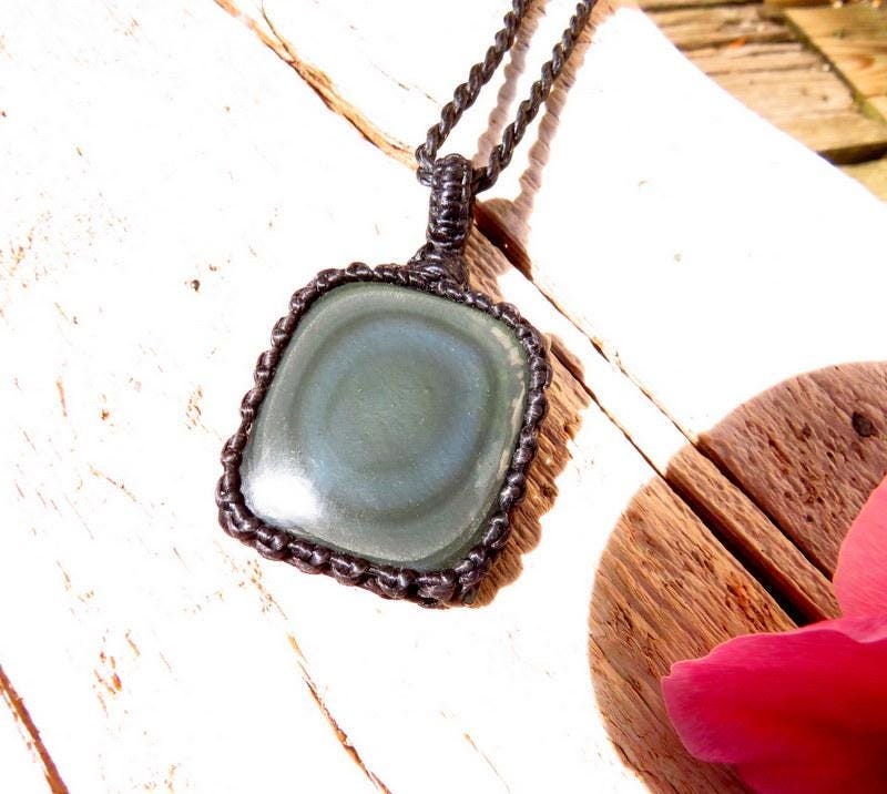 Rainbow Obsidian macrame necklace, obsidian jewelry