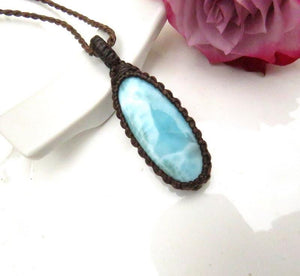 Larimar gemstone necklace, Larimar gemstone, Larimar healing properties, Larimar meaning, Luxury gifts for her, macrame necklace, jewelry