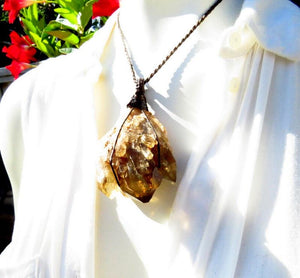 Kundalini Citrine necklace, natural citrine crystal, statement jewelry, crystal healing necklace, macrame jewelry, christmas gift ideas