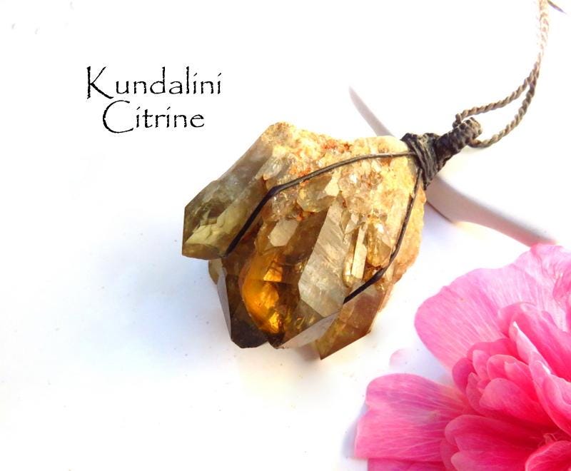 Kundalini Citrine necklace, natural citrine crystal, statement jewelry, crystal healing necklace, macrame jewelry, christmas gift ideas