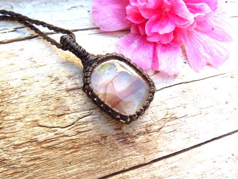 Hematoid Quartz crystal necklace, Reiki Healing jewelry, Quartz necklace, Chakra healing jewelry, gift ideas for the crystal collector