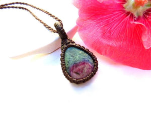 Grief care package, Ruby Zoisite gemstone macrame necklace, Grief gift, Grief necklace, Grief crystals, Macrame jewelry, gifts for her