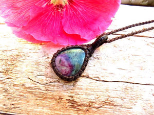 Grief care package, Ruby Zoisite gemstone macrame necklace, Grief gift, Grief necklace, Grief crystals, Macrame jewelry, gifts for her