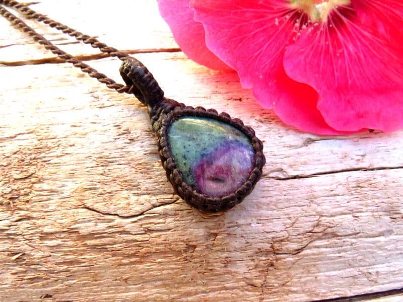 Grief care package, Ruby Zoisite gemstone macrame necklace, Grief gift, Grief necklace, Grief crystals, Macrame jewelry, gifts for her