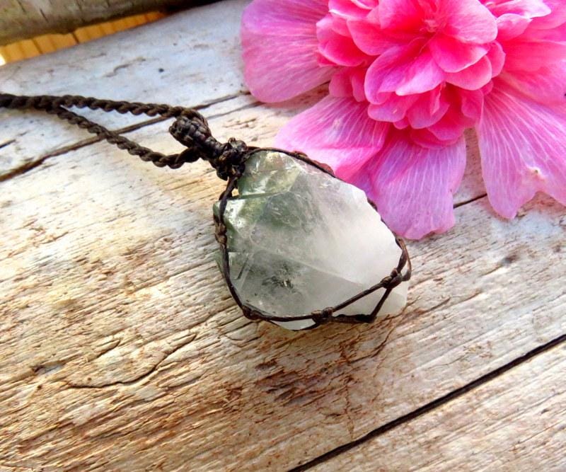 Chlorite Quartz necklace, raw quartz necklace