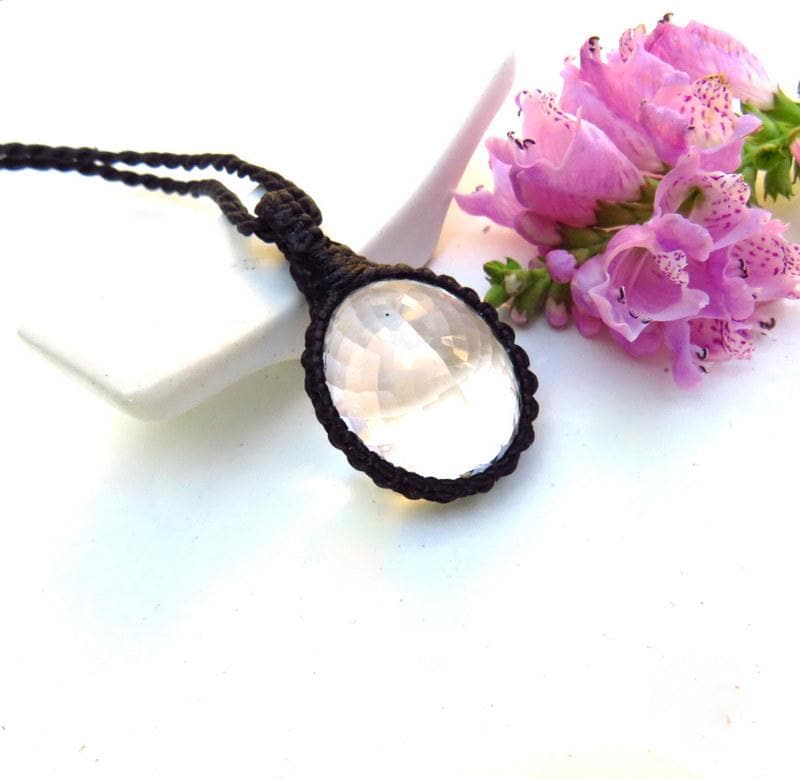 Quartz Necklace, macrame necklace, macrame jewelry, Crystal jewellery, Quartz necklace, Facet Cut Quartz Jewelry, Healing Stone