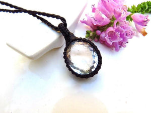 Quartz Necklace, macrame necklace, macrame jewelry, Crystal jewellery, Quartz necklace, Facet Cut Quartz Jewelry, Healing Stone