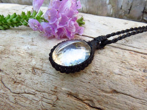 Quartz Necklace, macrame necklace, macrame jewelry, Crystal jewellery, Quartz necklace, Facet Cut Quartz Jewelry, Healing Stone