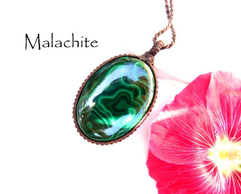 Malachite macrame necklace, statement gemstone necklace, macrame jewelry, malachite protection talisman, gift ideas for her, green gemstone