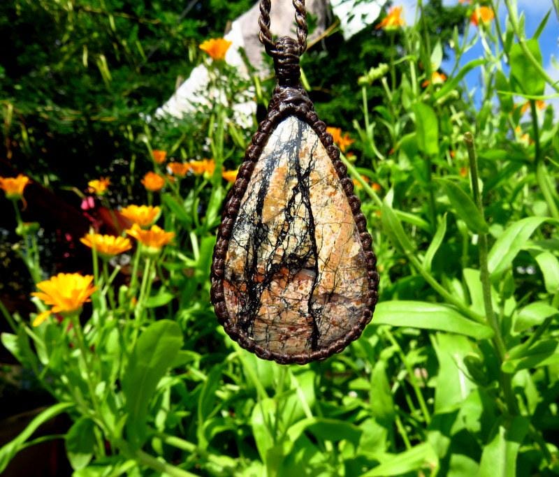 Jasper macrame necklace, chinese painting jasper