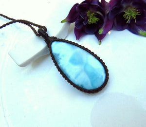 Christmas gift ideas for her, Larimar macrame necklace, Larimar necklace, Larimar pendant, Summer accessories, boho jewelry, boho beauty