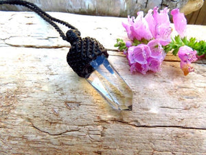 Crystal necklace, Macrame necklace, Quartz Necklace, Crystal Point Necklace, Faceted Quartz, gifts for her, gifts for him, spiritual jewelry