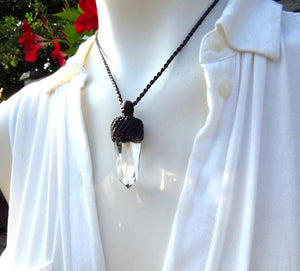 Crystal necklace, Macrame necklace, Quartz Necklace, Crystal Point Necklace, Faceted Quartz, gifts for her, gifts for him, spiritual jewelry